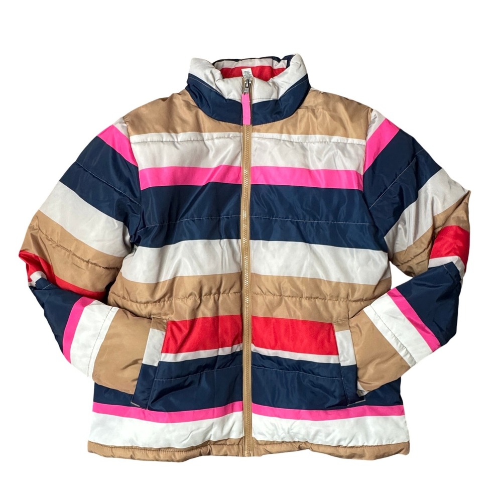 St John's‎ Bay Womens Striped Puffer Jacket Multi Color Full Zip Size Medium